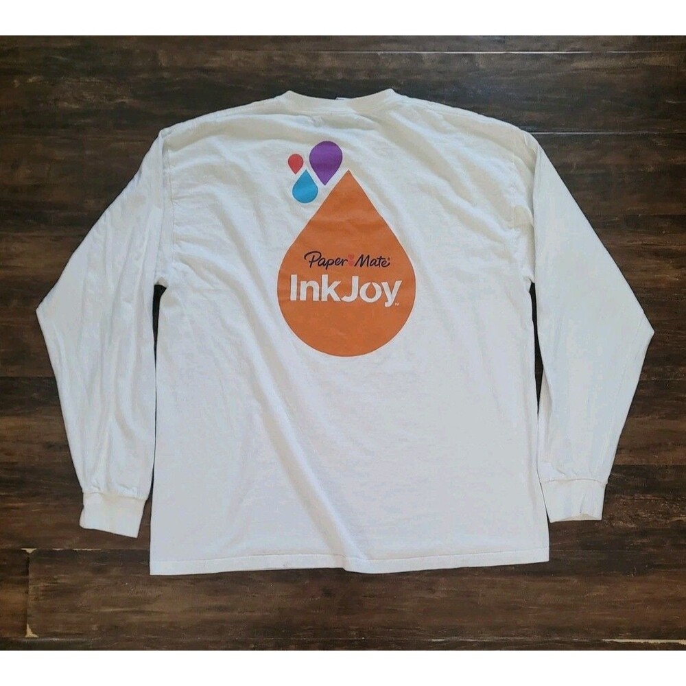 Vintage Papermate InkJoy Graphic Long Sleeve Tee T-Shirt White Size XL
